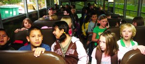 Strawberry Park Elementary School and Steamboat Springs Middle School students ride the bus home after school Thursday.