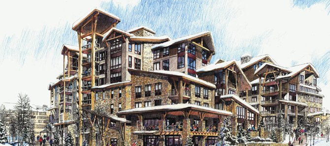 An artist's rendering gives an idea of scale for the proposed redevelopment of Thunderhead Lodge. The Steamboat Springs City Council is set to vote on the project at its meeting today.