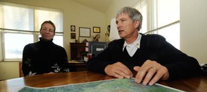 Steamboat Springs Fire Rescue Chief Ron Lindroth and spokeswoman Deb Funston discuss a beetle-killed lodgepole pine tree removal project that is about to begin.