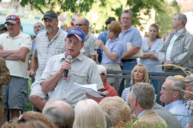 Matt Winey, Craig resident and Twentymile Coal Co. shift foreman, testifies in front of members of the Colorado Public Utilities Commission on Monday in Grand Junction. Hundreds of Northwest Colorado coal miners attended the meeting, which allowed for public comment on Xcel’s emission reduction plans pursuant to Colorado House Bill 10-1365, also known as the Clean Air, Clean Jobs Act.