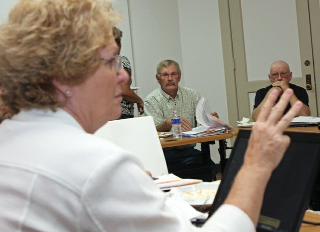 Moffat County Commissioner Audrey Danner speaks during a work session Tuesday night about lease negotiations concerning the Craig Police Department’s renting of space in the Moffat County Public Safety Center. The original lease, which provided the police department with free rent, expires in August 2011.
