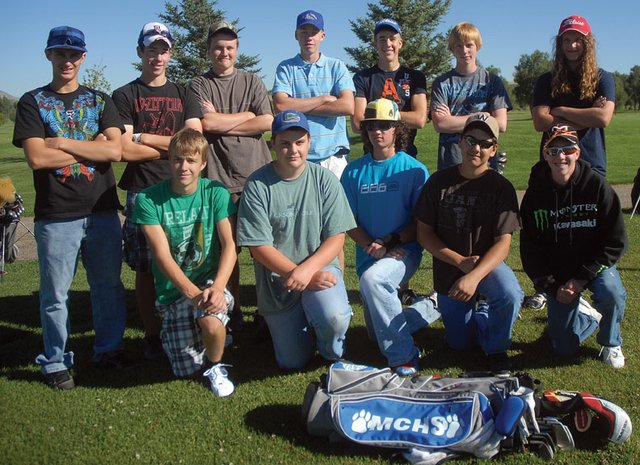 The Moffat County High School boys varsity golf team is seeking to send as many golfers to state this season as it can, which would break the team’s streak of having no state qualifiers for more than a decade. The team is, back row from left, Ethan O’Mailia, Parker King, Trey Jourgensen, Colby Haddan, Mark Dockstader, Zach Ahlmer and Colter Tegtman. In the front row, from left, is Taft Cleverly, Wes Whiffen, Eli Voyich, Brady Martinez and Kyler Willbanks.