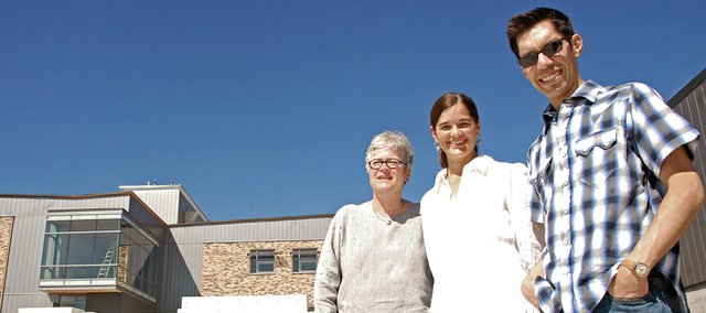 Three Denver-based art curators stand Wednesday at Colorado Northwestern Community College’s new Craig campus. The three were invited to Craig to select artwork submitted to the college by Northwest Colorado artists. The college seeks to adorn its halls with original art. Pictured from left are Jil Rosentrater, Amy Laugesen and Michael Chavez.