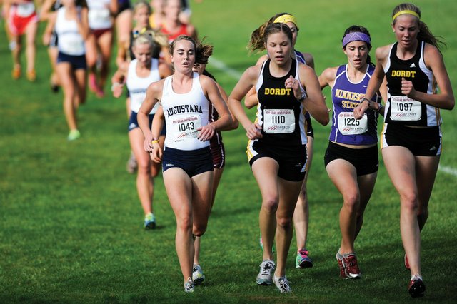 Maddy Jourgensen, a 2011 Moffat County High School graduate and current freshman at Augustana College in South Dakota, competes during a cross-country meet this season. Jourgensen ran in the NCAA Division II women’s national championship meet Saturday in Spokane, Wash., a meet where the Vikings were crowned national team champions.