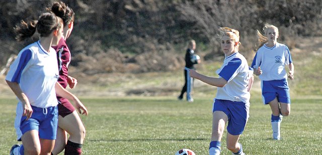 The Moffat County High School girls varsity soccer team couldn’t get it going offensively Saturday in Delta, falling 2-0 to the Panthers. Head coach Harry Tripp said he plans to move junior Kelsie Pomeroy, center, to the front line with senior Kelly Ciesco to provide a more explosive offensive attack.