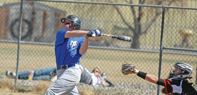 Bubba Ivers, a Moffat County High School junior, watches his three-run home run sail into centerfield Saturday at Craig Middle School. The MCHS varsity baseball team excelled at the plate Saturday against Eagle Valley, but couldn’t stop the Devils at the plate, dropping both games of the doubleheader.