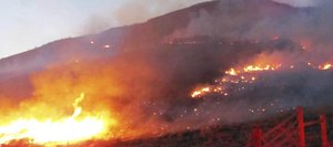 The Middle Creek Fire burns into the night April 10. The fire, which started as a controlled agricultural burn, burned an estimated 225 acres of vegetation.