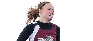 Soroco High School’s Micaela Meyer leads the field Friday in the 300-meter hurdles at a track meet in Craig. Meyer has a chance to qualify for next month’s state track meet in eight events.