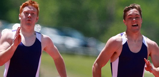 Little Snake River Valley School seniors Daniel Wille, left, and Rex Stanley battle for first-place in the 400-meter dash at the Wyoming State High School Class 1A Track and Field Championships in Casper, Wyo. The Baggs, Wyo., boys team won the overall state title, with Wille winning the 400-meter and Stanley taking the top honors in both the 110-meter high hurdles and 300-meter intermediate hurdles, setting a 1A state record in the latter.