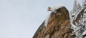 Ned Cremin’s photo of Kerry Lofy hucking Hell’s Wall was named a winner in a Teton Gravity Research contest.