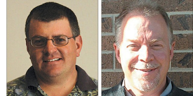 Mike Anson, left, co-owner of Anson Excavating & Pipe Inc., and Scott Cook, owner of Cook Chevrolet, participated in a press call Monday for the campaign for Republican presidential front-runner Mitt Romney. They highlighted over-regulation, health care costs and a lack of consumer confidence as some of the main hurdles they face in business.
