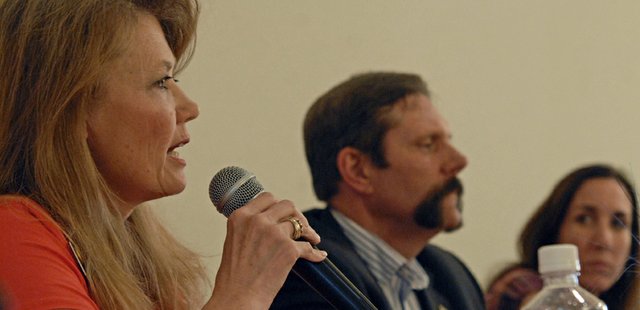Colorado Senate District 8 incumbent Jean White, R-Hayden, current Colorado House District 57 Rep. Randy Baumgardner, R-Hot Sulphur Springs, and Libertarian candidate Sacha Weis address local voters Thursday night during a debate sponsored by the Bears Ears Tea Party Patriots at The Center of Craig, 601 Yampa Ave.