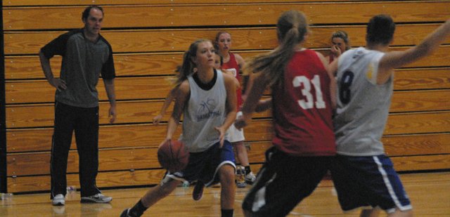 Makayla Camilletti, an incoming Moffat County High School senior, drives to the basket Tuesday during a scrimmage with Steamboat Springs High School at MCHS. Camilletti and the Bulldogs continued a busy summer with scrimmages against Steamboat, Hayden, Meeker and Little Snake River Valley High Schools.