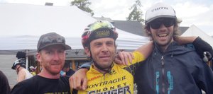 Mountain bikers, from left, Nate Bird, Dax Massey and Nate Miller race to the top spot in the team division at last weekend’s Breckenridge 100.