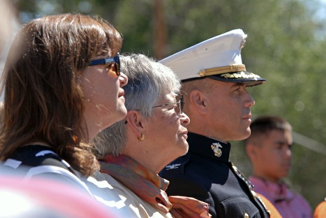 Jeanne Wayne, left, Sandra Adams, center, and U.S. Marine Corps Col. John Adams, right, participated Friday in a ceremony dedicating the Craig Veterans Telehealth Clinic to their late father and husband’s memory. U.S. Army Maj. William E. Adams, of Craig, was killed in action in 1971 while attempting to fly a helicopter rescue mission during the Vietnam War. He was posthumously recognized with the Medal of Honor for his heroism.