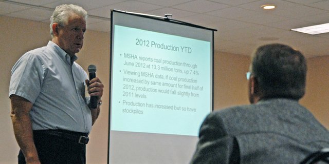 Stuart Sanderson, president of the Colorado Mining Association, kicks off a series of presentations Tuesday at the Colorado Coal & Power Generation in Craig. Sanderson said the state of coal in 2012 looks good in the world markets despite President Barack Obama and the Environmental Protection Agency’s “war on coal” in the U.S.