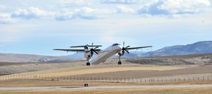 A United Express Q400 turboprop operated by Republic Airlines for United Express takes off from Yampa Valley Regional Airport on Monday afternoon. Airport officials said the flight schedule has not been reliable since Republic temporarily became the sole operator servicing the route between Hayden and Denver. SkyWest is expected to return and join Republic flying for United Express on the Hayden/Denver route.