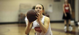 Steamboat Springs High School senior Nikki Fry shoots Saturday during practice. Fry is working her way back from an ACL tear.