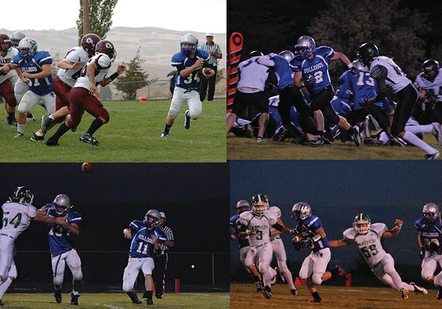 Clockwise from top left: Moffat County High School football players Josh Pritchard, Michael Samuelson, Garrett Stewart and Bubba Ivers were given Western Slope League honors for their play this football season. Samuelson, Stewart and Ivers were All-WSL, while Pritchard was honorable mention. All four are seniors.