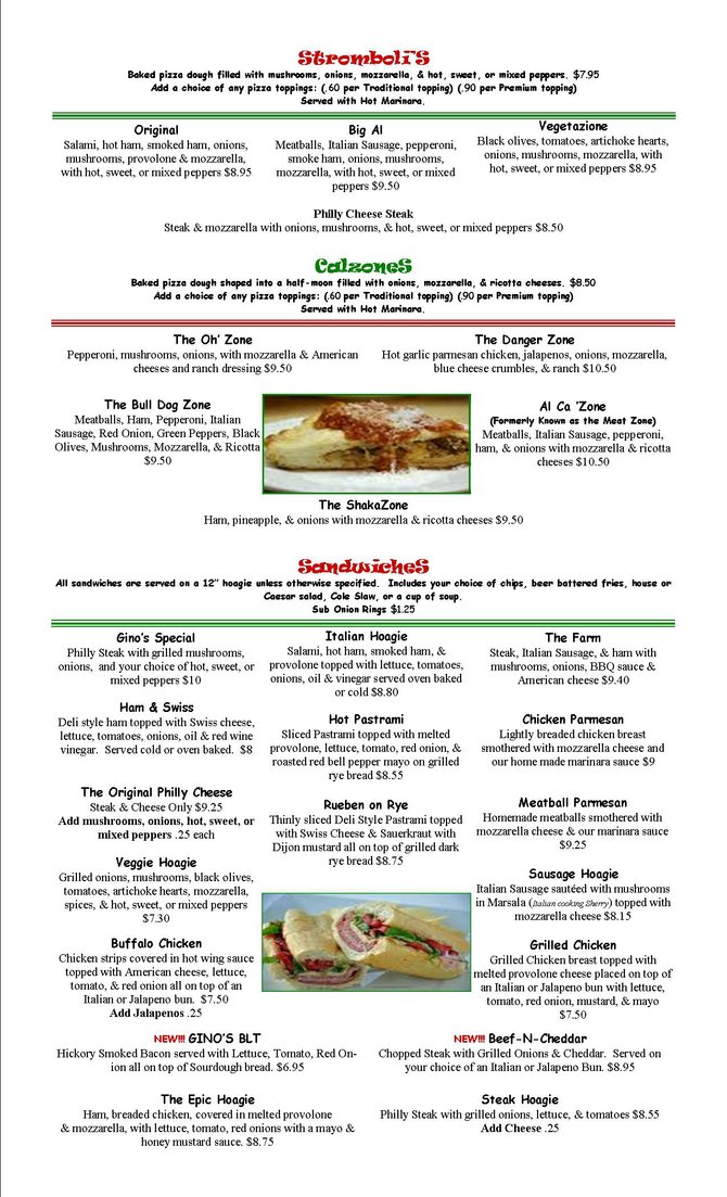 Calzones, Stromboli's & Sandwiches