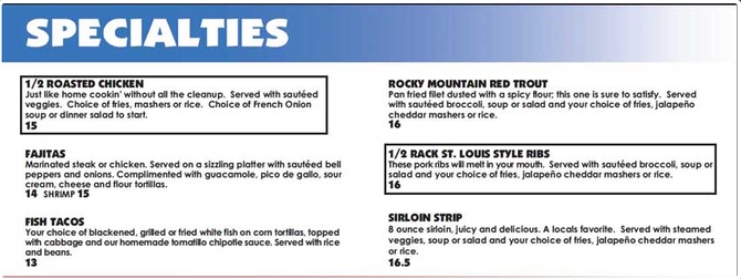 Specialties and Entrees at the Tap House