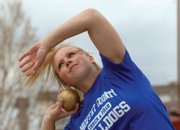 MCHS senior Myiah Bengston competes Friday in the girls shot put at the Clint Wells Invitational. Bengston finished second in the shot put and won the discus event.