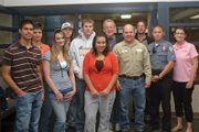 Moffat County High School students, Craig Police Department officials and local business owners and representatives gathered at the high school Wednesday to recognize winners in the 2009-10 Seatbelt Awareness Program. Shown above, front row, from left, are Manuel Tarango, Jordan Porter, Zaide Duarte, Tim Bohne, Bryan Gonzales and Dixie Beck. In the back row, from left, are Jamie Eckroth, Dylon Camilletti, Cody Adams, Tony St. John and George Avgares.