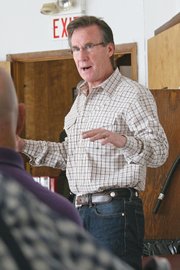 Republican gubernatorial candidate Scott McInnis talks with residents about job creation, the economy and natural resources, among other topics, during a meet-and-greet Saturday at the Golden Cavvy Restaurant & Lounge in Craig. McInnis is facing Evergreen resident and businessman Dan Maes in Tuesday’s primary election.