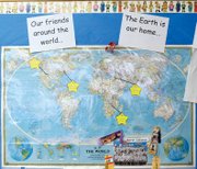 A map in Cheryl Arnett’s classroom at Sunset Elementary School indicates the locations in which students have pen pals. Arnett said the wiki site she uses teaches students about other cultures and encourages them to have respect for people of all races.