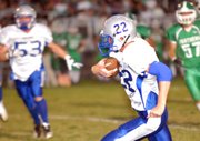 Moffat County junior Braeden Sullivan finds some open space during the first quarter of the Bulldogs' 26-7 victory against Delta. Sullivan and five other Bulldogs combined to rush for more than 200 yards in the victory.