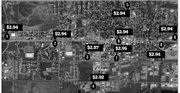 An aerial view of Craig, with gas prices noted for a gallon of unleaded gas. See box for names of the gas stations.