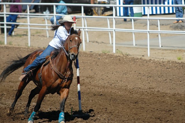 Gabbi Steele, a Moffat County High School junior, rides during the 2010 Colorado High School Rodeo Finals at the Moffat County Fairgrounds. The MCHS rodeo team will again host the state finals in hopes of qualifying the five team members for the National High School Rodeo on July 17 in Gillette, Wyo.