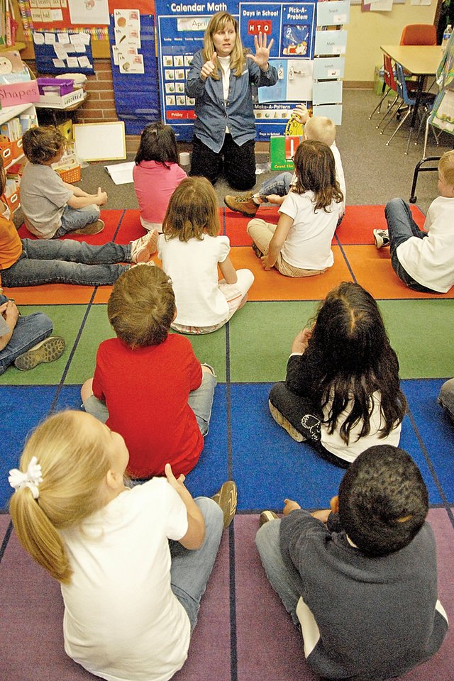 Last year, the Moffat County School District became one of 119 plaintiffs in Lobato v. Colorado, a court case that challenges the constitutionality of the state’s system for funding public education. The trial begins Monday in Denver District Court and is expected to last five weeks. Above, kindergarten students in Melany Neton’s Sunset Elementary School classroom learn math skills in late April.