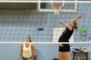Kelsey Pomeroy, a Moffat County High School junior, goes up for the ball during practice Aug. 24 at MCHS.