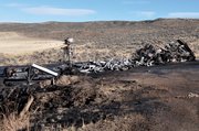 Emergency agencies responded Thursday to the scene of a one-vehicle wreck involving a tractor-trailer hauling a substance believed to be crude oil, Trooper Heather Cobler, a Colorado State Patrol public information officer, reported. The substance runoff ignited and started a small fire that consumed less than an acre.