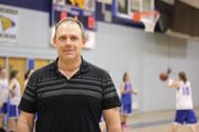 Coach Norm Yoast, MCHS freshman girls basketball coach and assistant varsity coach, stands in front of the Moffat County High School freshman girls basketball team on Thursday during practice. Yoast recently filled in for varsity coach Matt Ray, guiding the team to two straight victories.
