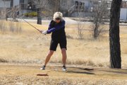 Barb Simms, of Steamboat Springs, drives out of the eighth-hole tee box Friday at Yampa Valley Golf Course. Simms said Steamboat players come to Craig to play in the early season so they don’t have to travel around the state while the Steamboat courses are still closed.