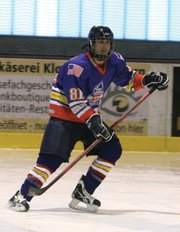 Ethan O’Mailia, a Moffat County High School senior, watches a game last week from the defensive position while playing for the Colorado Ski Country Selects youth hockey team in Switzerland. The Selects went 0-5 on the week, but O’Mailia said it was more about gaining experience than winning games.