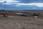 Drivers prepare to let loose in the hobby stock car race, the first of Saturday night at Thunder Ridge Motorsports Park. Andrew George, No. 76, won the race.