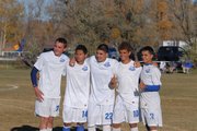 The seniors on this year's team pose at halftime of Thursday's game at Loudy-Simpson Park. From left: Bryant Cox, Alex Perez, Jaime Sanchez, Alan Flores and Erik Silva