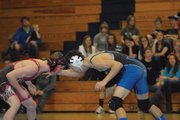 Moffat County freshman Shandon Hadley squares off with Steamboat Springs High School's Nathan Parks on Thursday in Craig.
